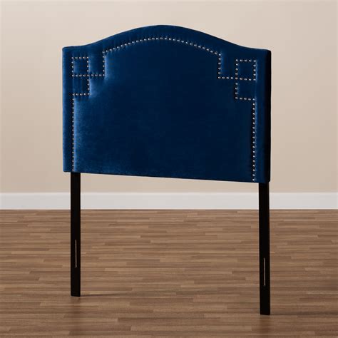 Aubrey Blue Velvet Fabric Geometric Nailhead Trim Headboard (Headboard ...