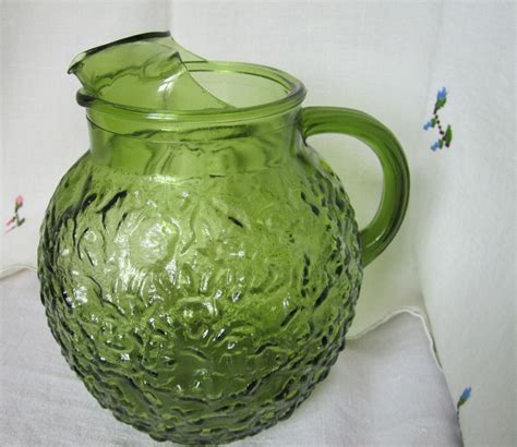 Green Pitcher depression glass circa 1970