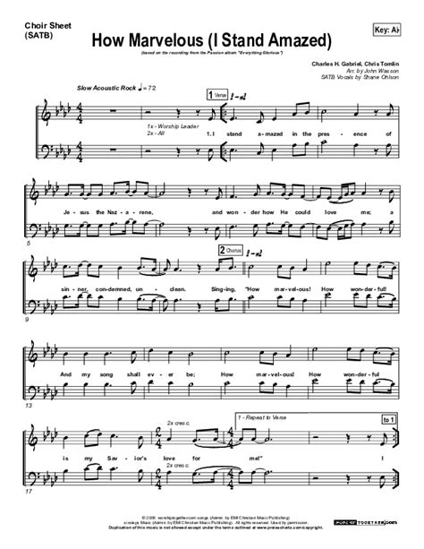 How Marvelous (I Stand Amazed) Sheet Music PDF (Chris Tomlin / Passion ...