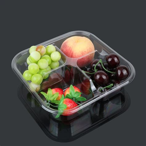 Fruit Packaging 5cm Disposable Plastic Food Box With Divider