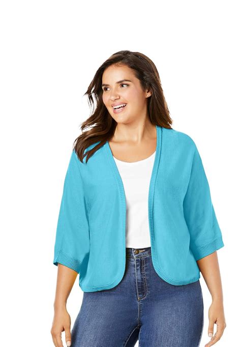 Woman Within Womens Plus Size Rib Trim Cardigan Shrug biscotts.com