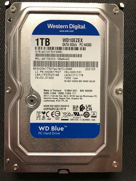 Western Digital Blue WD10EZEX 3.5in 1TB 7200 RPM SATA 6 Gb/s 64 MB ...