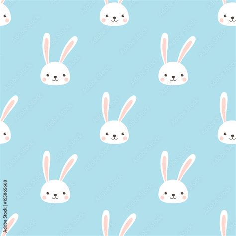 Seamless pattern Rabbit on sky blue background. Cute Rabbit face ...