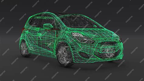 Premium Photo | Small family car, mesh design. 3D rendering.