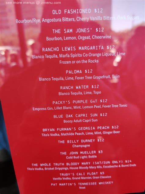 Menu at Truth BBQ, Houston