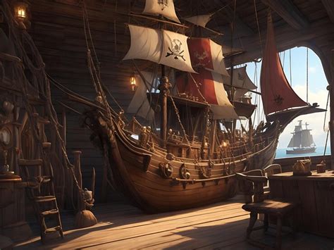 Premium AI Image | Pirate ship cabin