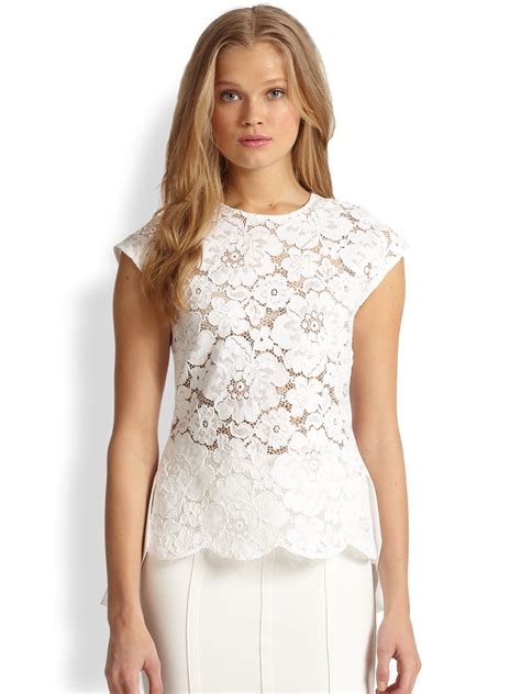 BCBGMAXAZRIA Shannie Lace Front Peplum Blouse in White | Lyst