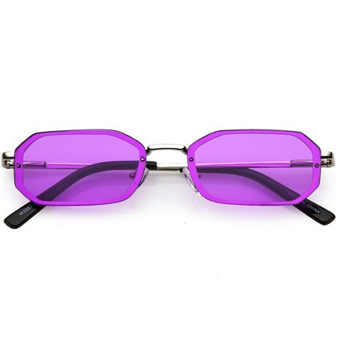 Retro 1990's Jewel Cut Small Rectangle Color Tone Lens Sunglasses - zeroUV