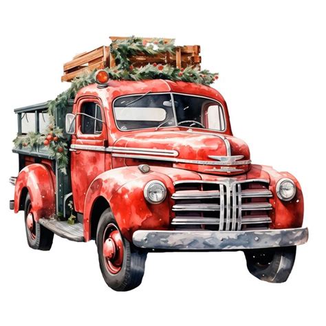 Premium AI Image | Red Christmas farm truck Village Traditional vintage Christmas AI generative ...