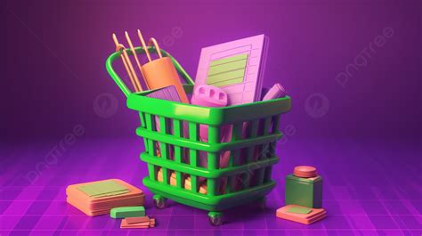 Cartoon 3d Render Illustration Of A Shopping List With Green Check Marks Purchase Basket And ...