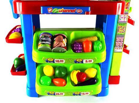 Fun Super Market Pretend Play Toy Market Play Set w/ Toy Cash Register, Working Scanner ...