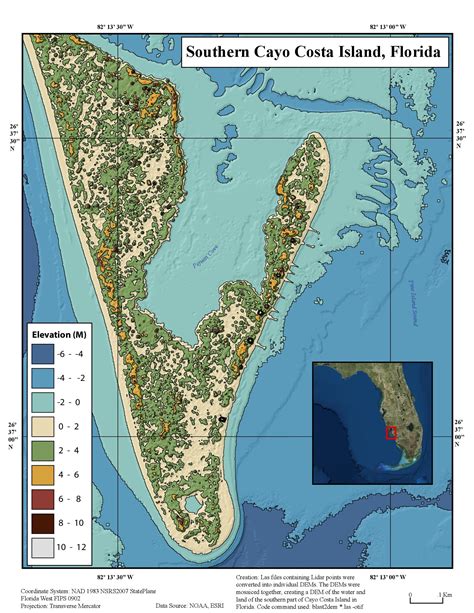 Bathymetry map of Southern Cayo Costa Island in Florida, created using las points.[1700x2200][OC ...