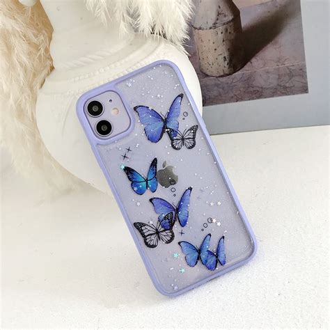 Cute Laser Purple Butterfly Phone Case For IPhone 11 Pro Max SE 2 2020 XR X XS MAX 7 8 Plus ...