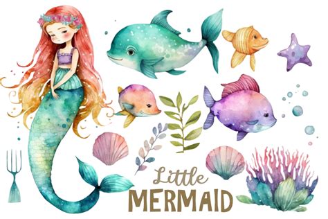 Little Mermaid Watercolor Bundle Graphic by Magiclily · Creative Fabrica