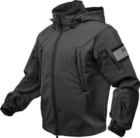 Black Special Ops Soft Shell Waterproof Military Jacket w/ US Flag Patches - Coats & Jackets