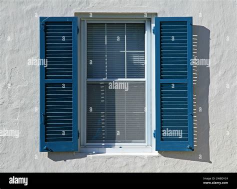 Blue Window Shutters, Open Stock Photo - Alamy