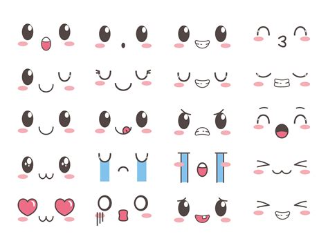 kawaii cute lovely emoticon faces cartoon set 2682827 Vector Art at Vecteezy