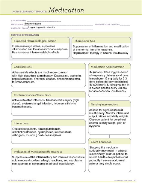 Betamethasone- Drug Card U - ACTIVE LEARNING TEMPLATES THERAPEUTIC ...