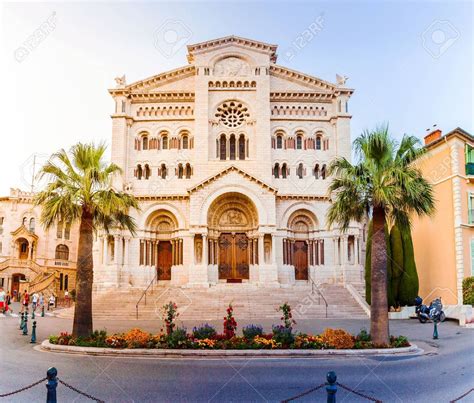 Exterior of the Monaco Cathedral in Monaco-Ville. Beautiful bright ...