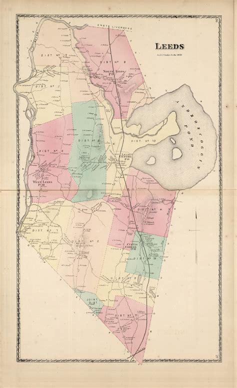 Leeds, Maine 1873 Old Town Map Print - Androscoggin Co. - OLD MAPS