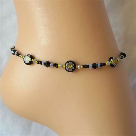 Anklet Black Anklet Ankle Bracelet Beaded by RainbowMoonDesigns, £5.99 | Anklet bracelet, Beaded ...