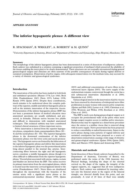 (PDF) The inferior hypogastric plexus: A different view