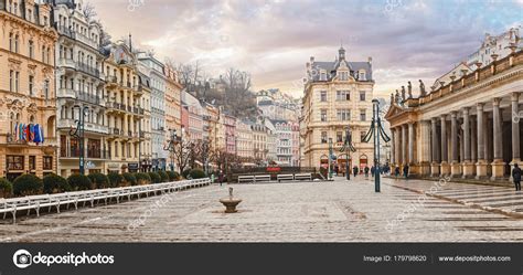 KARLOVY VARY, CZECH REPUBLIC - DECEMBER 2017: People at winter walking ...