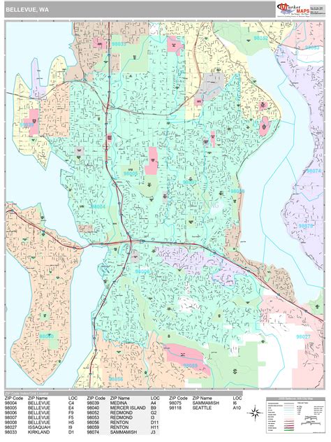 Bellevue Washington Wall Map (Premium Style) by MarketMAPS