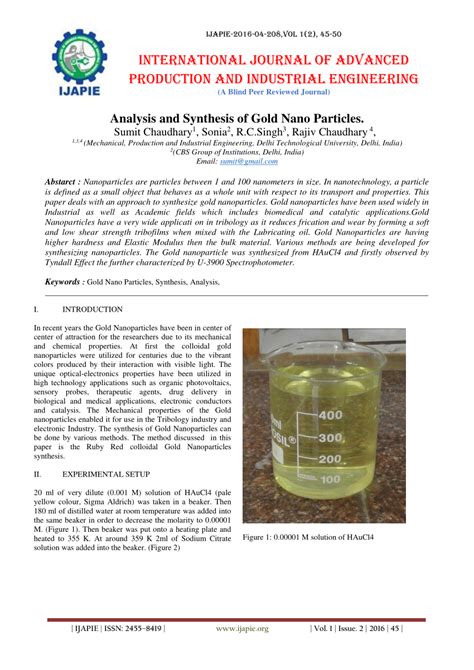 (PDF) Analysis and Synthesis of Gold Nano Particles