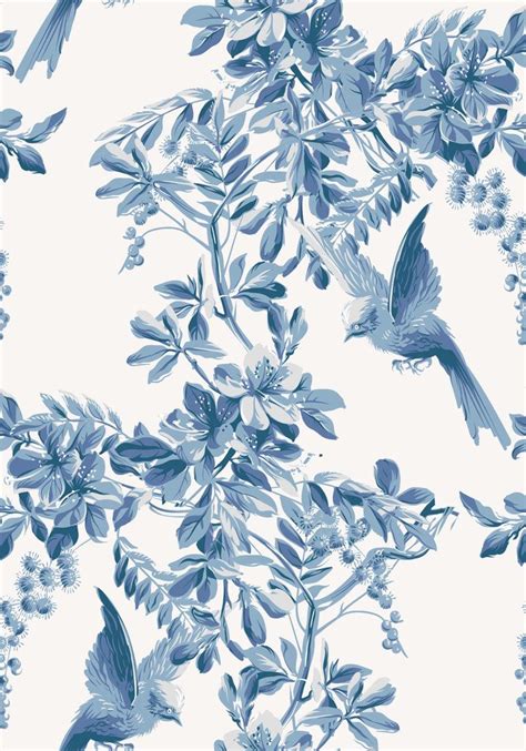 Vintage Blue Flowers and Birds Wallpaper in 2021 | Wallpaper, Vintage bird wallpaper, Bird wallpaper