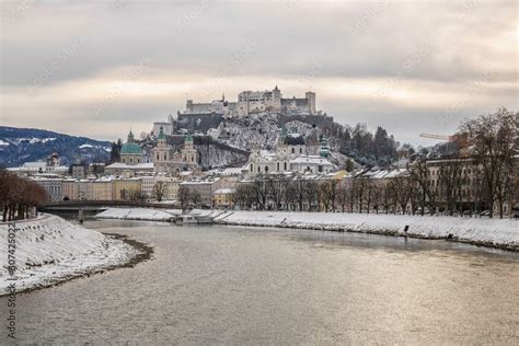 Beautiful view of the historic city of Salzburg with Salzach river in ...