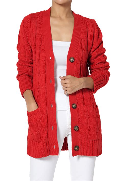 TheMogan - TheMogan Women's S~3X V-Neck Pocket Cable Knit Cardigan Button Down Sweater - Walmart ...