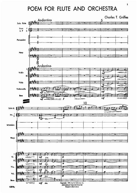 Griffes, Charles Tomlinson - Poem for Flute and Orchestra, A.93 - A4 Score