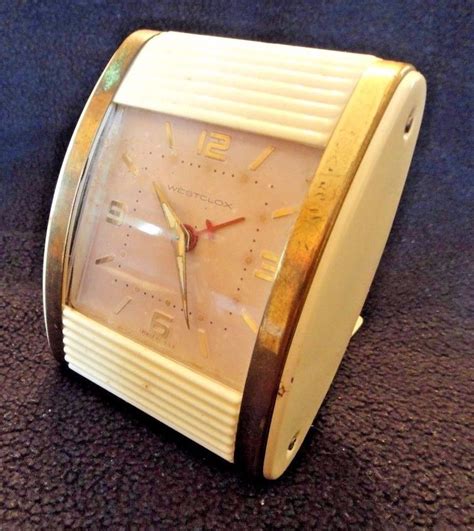 Vintage WESTCLOX ART DECO TRAVEL ALARM CLOCK WORKING SLIDE CLOSE CELLULOID BRASS #Westclox ...