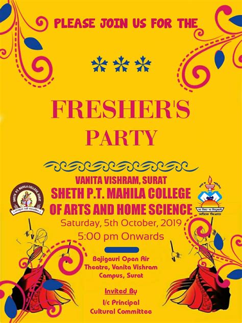 Invitation for Fresher’s Party - Sheth P.T. Mahila College of Arts & Homescience