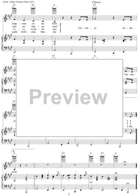 Happy Wanderer" Sheet Music for Piano/Vocal/Chords - Sheet Music Now