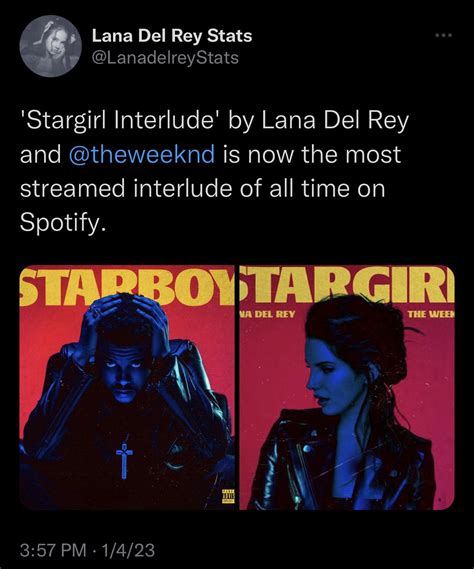 Stargirl Interlude is the most streamed interlude on Spotify : r/lanadelrey