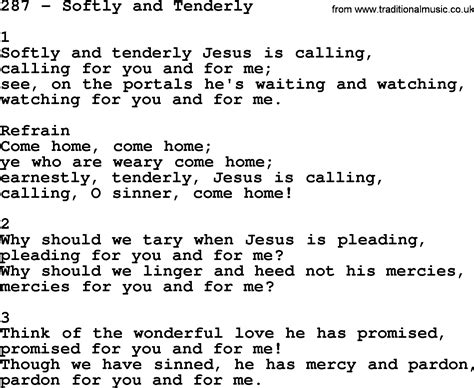 Adventist Hymnal, Song: 287-Softly And Tenderly, with Lyrics, PPT, Midi, MP3 and PDF