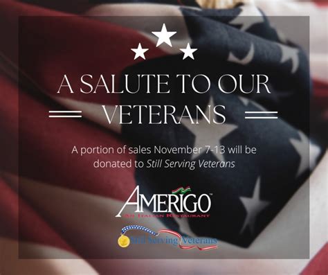 Amerigo Huntsville Still Serving Veterans Promotion, Amerigo Italian Restaurant, Huntsville ...