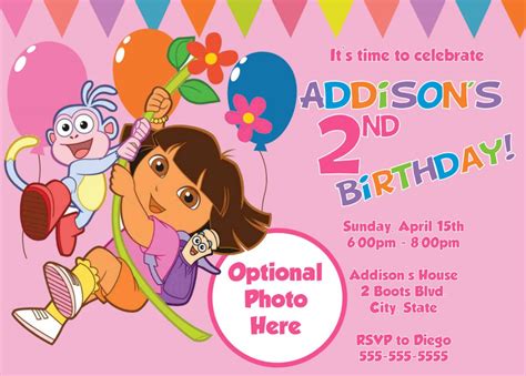 FREE 1st Dora Birthday Invitations Wording | FREE Printable Birthday Invitation Templates - Bagvania