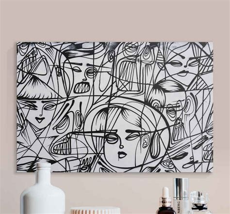 Black and white abstract faces canvas art - TenStickers