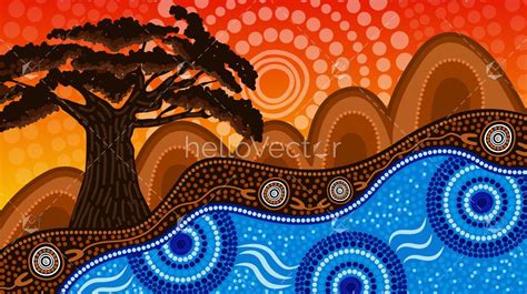 Tree on the hill, nature concept aboriginal art - Download Graphics ...