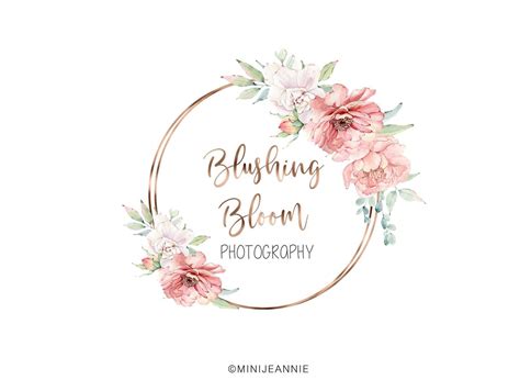 a floral frame with the words, blybling bloom photography in gold and pink