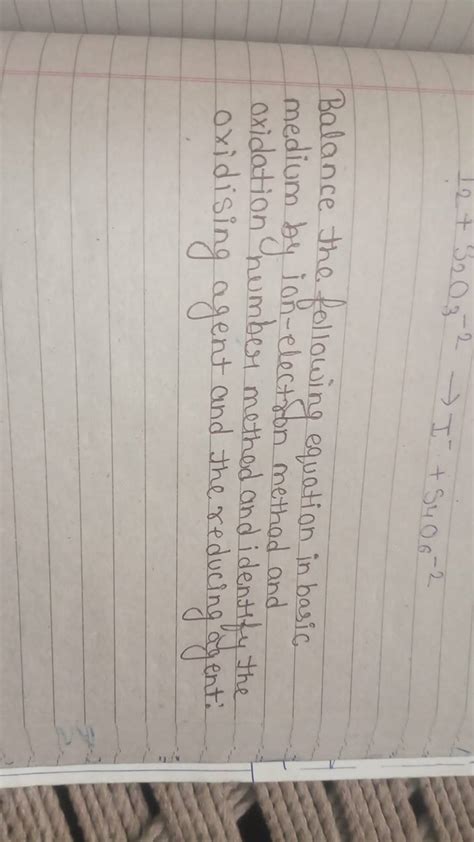 Balance the following equation in basic medium by ion-electron method and..