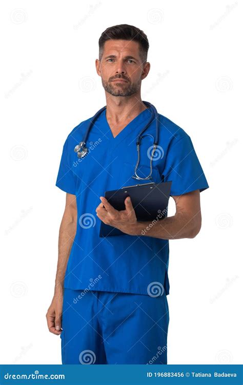 Male Nurse in Uniform Isolated on White Stock Photo - Image of doctor, care: 196883456