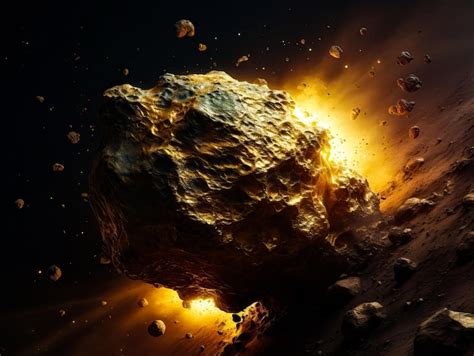 Premium AI Image | Explosive gold asteroid in space 3D illustration ...