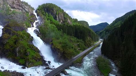 Låtefossen, twice waterfall in Norway - YouTube