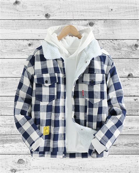 Men's Blue Plaid Winter Coat Sherpa Lined - Etsy