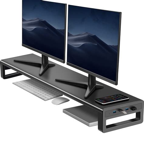 Buy Vaydeer Dual Monitor Stand Riser with 4 USB 3.0 Ports, Metal Desk Computer Stand Shelf for 2 ...