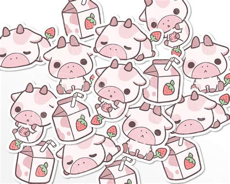 Cute Strawberry Cow Sticker Set Strawberry Milk Stickers - Etsy Australia